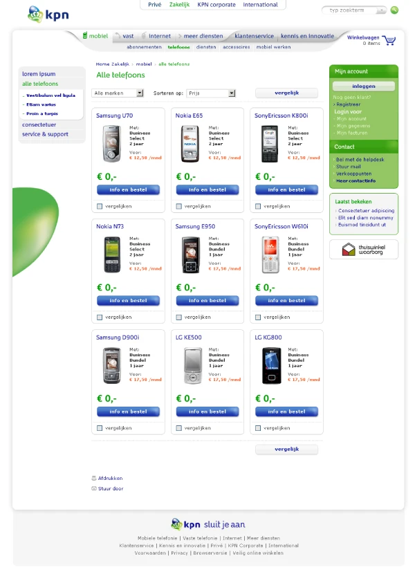 De vernieuwde website KPN-zakelijk | Mobiel productenoverzicht - 2008